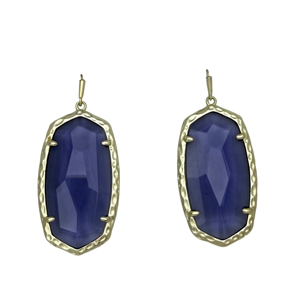 Kendra Scott Elle Drop Earrings Gold Tone Filigree Translucent Blue Beveled
